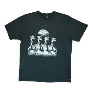 Astronaut Cats Men's T shirt Size‎ Large Black ~ 100% Cotton